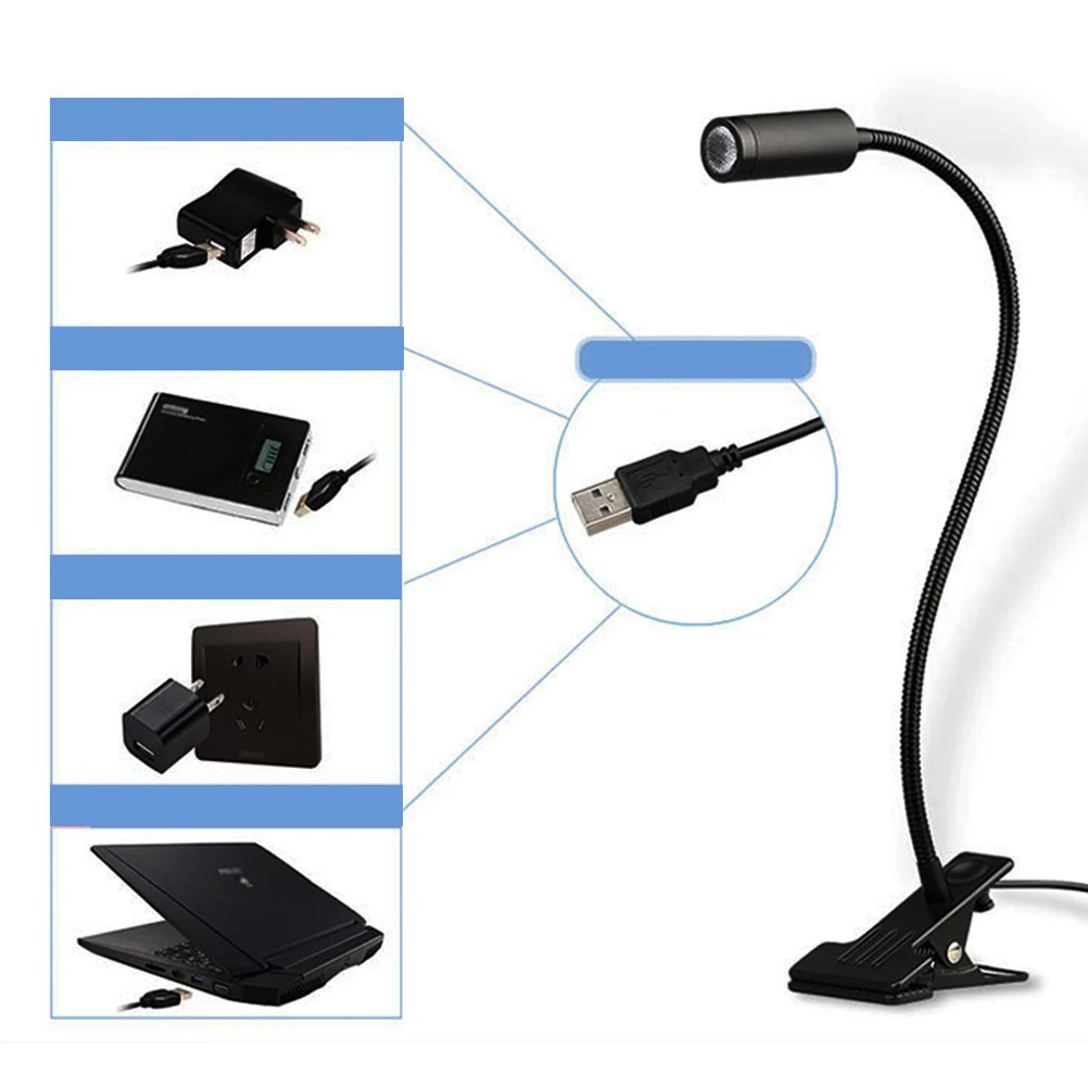 

3W Led Clip Light Reading Lamp Work Spotlight Flexible Gooseneck Workshop Light Usb Powered Cool White Illumination For Table