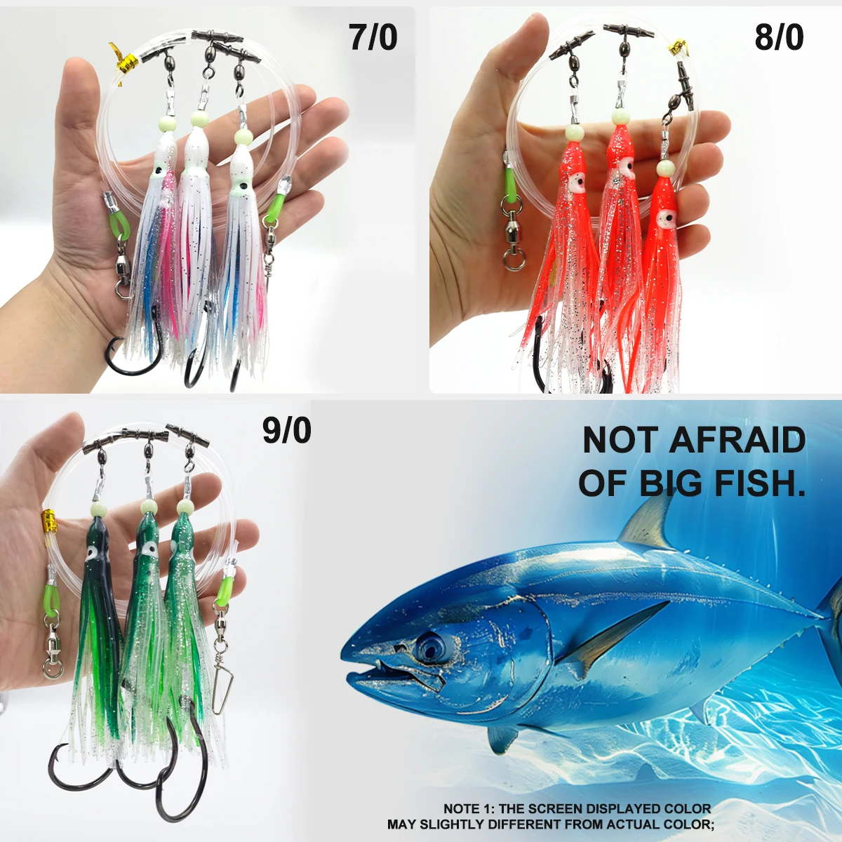 ZYZ Sea Fishing String Hooks with 7/0# 8/0# 9/0# Black Circle Hooks Luminous Octopus Fake Bait Saltwater Fishing Hooks