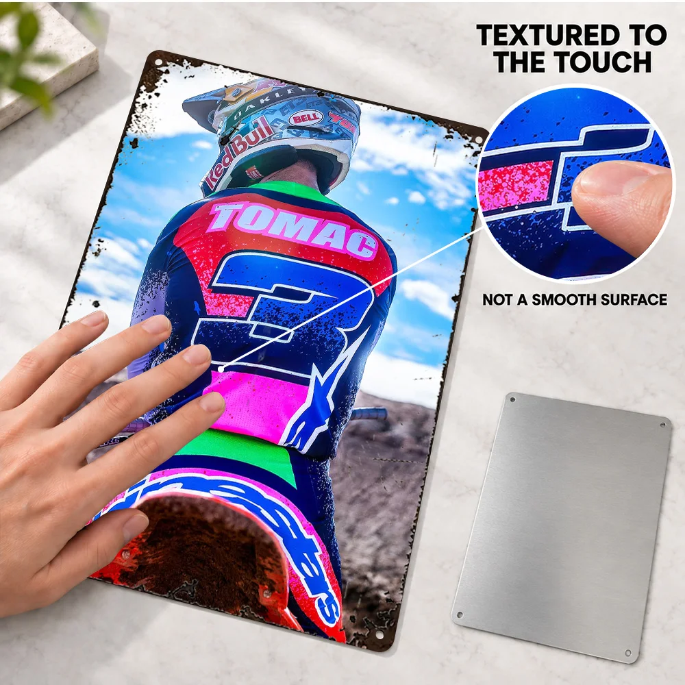 Eli Tomac Motocross Racing Gear Textured Metal Poster Customized Aluminum Sign Neon Digital Illustration Wall Art For Garage