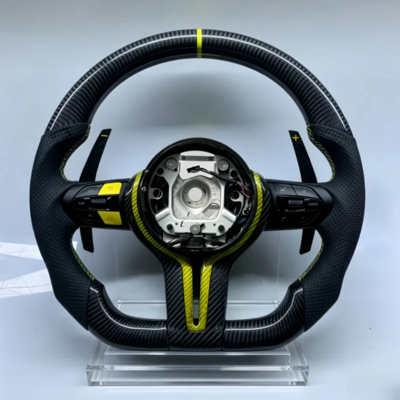 Custom Steering Wheel For BMW F30 F10 F40 F82 F22 F20 3 Series 5 Series F80 M3 F82 M4 M5 E90 E80 Carbon Fiber Bright Yellow - view 3