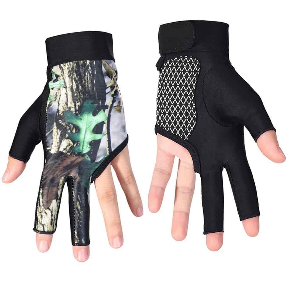 1 زوج 3 أصابع البلياردو قفاز المضادة للانزلاق السنوكر قفاز تنفس مطاطا المعصم صالح الرجال النساء المحمولة التمويه حجم L