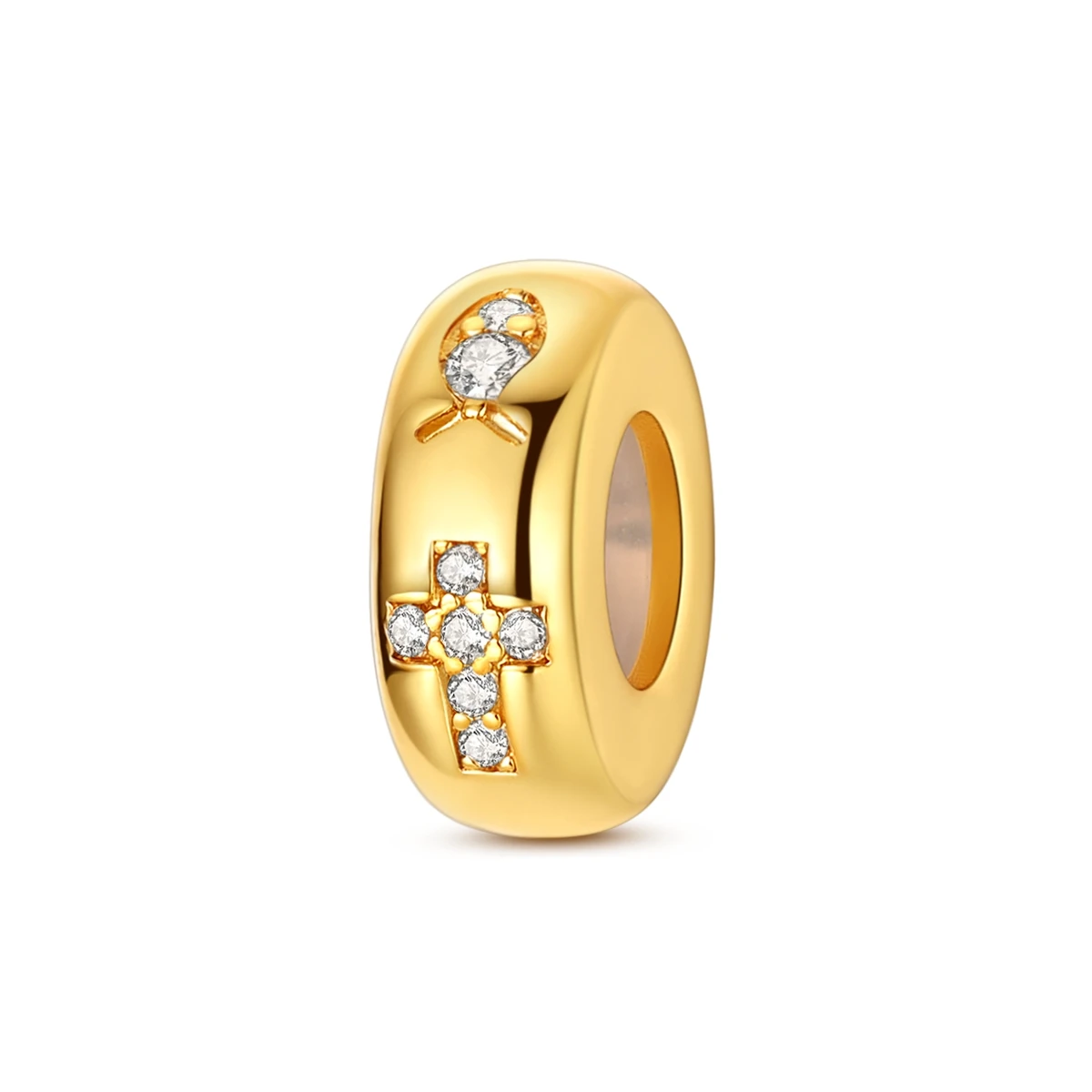 

925 Sterling Silver Gold Bead Rubber Stopper Cross Charm Fit Original Bracelet Diy Woman Jewelry Gift
