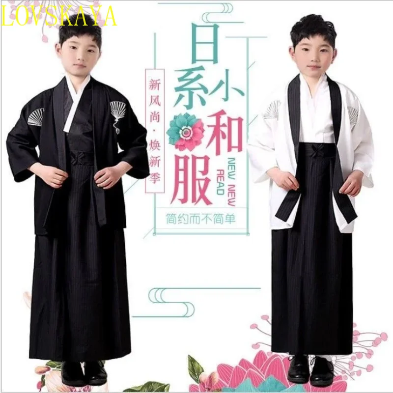 Boy\'s Anime Ancient Kimono Japanese Style Children Samurai Kimono Traditional Japan Costume Performance Clothing Kimono Full Set