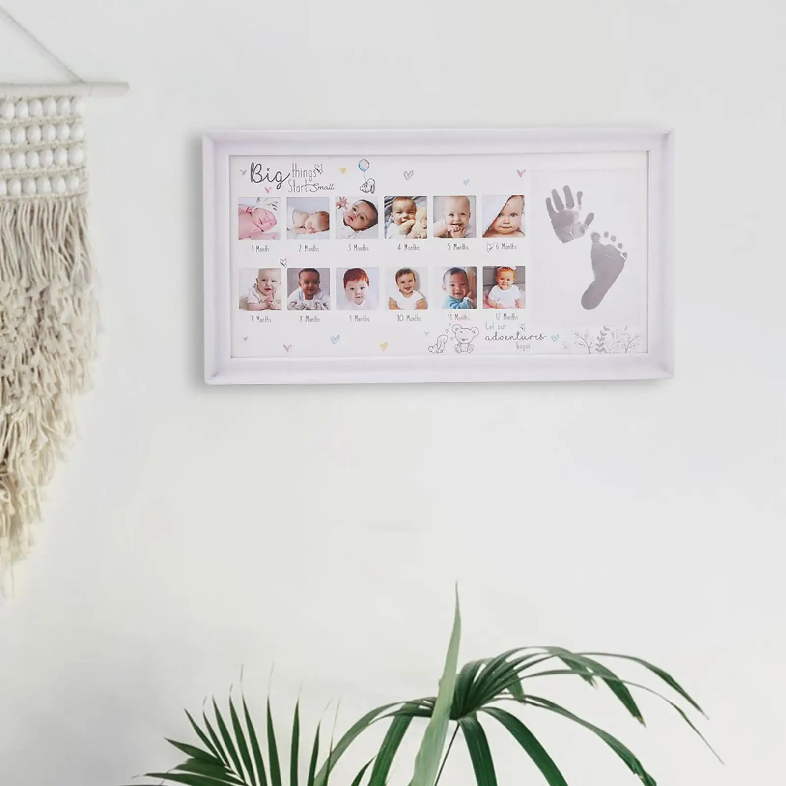 Baby Photo Frame Newborn DIY 0-12 Month Kids Gift My First Year Baby Shower Picture Frame with Ink Pad Footprint & Handprint