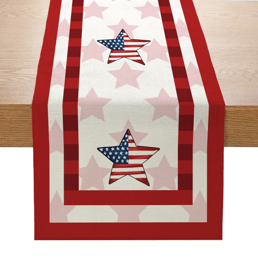 1 Stück Tischläufer im neuen Stil mit amerikanischer Flagge und Sternmuster für Esstisch, Sideboard, Wohnzimmer, Heimdekoration