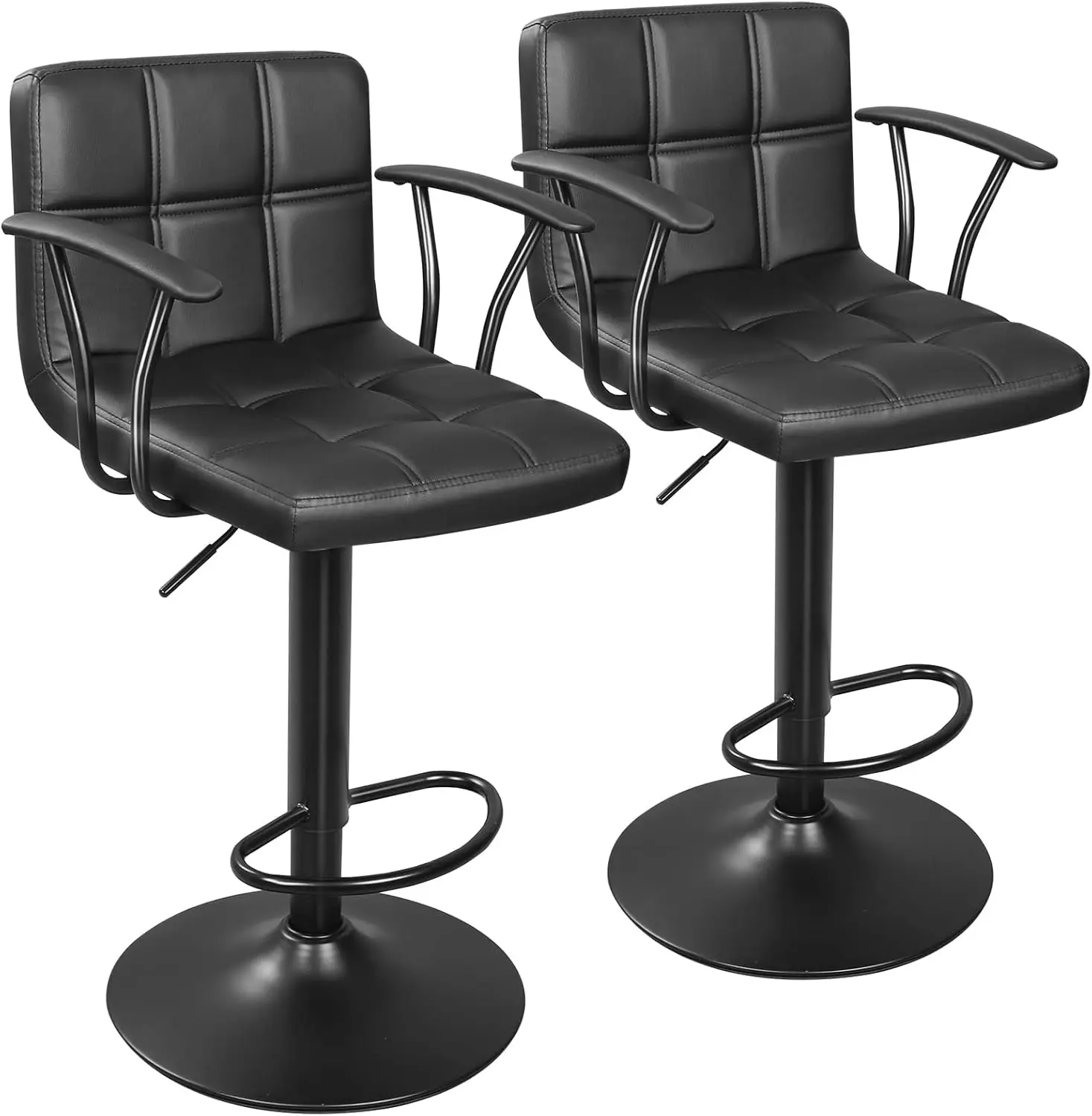 

Bar Stools Set of 2, Armrest Adjustable Swivel Barstools Back, Double Needle PU Leather Counter Height Chairs for Kitchen lsland