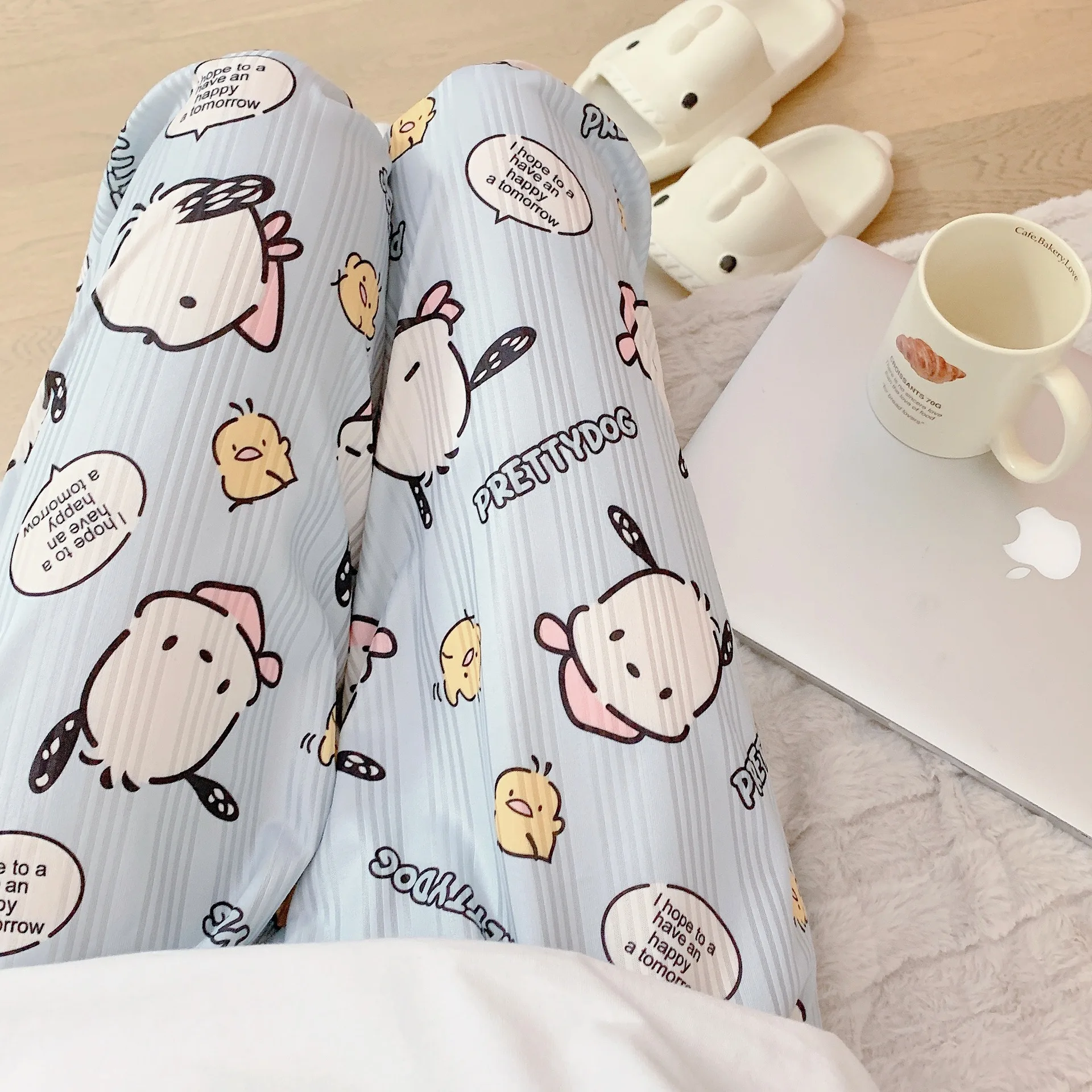 

Sanrio Pochacco Pajamas Pants Kawaii Y2K Cartoon Black Cute Women Soft Plush Thickening Trousers Clothes Female Casual Pants