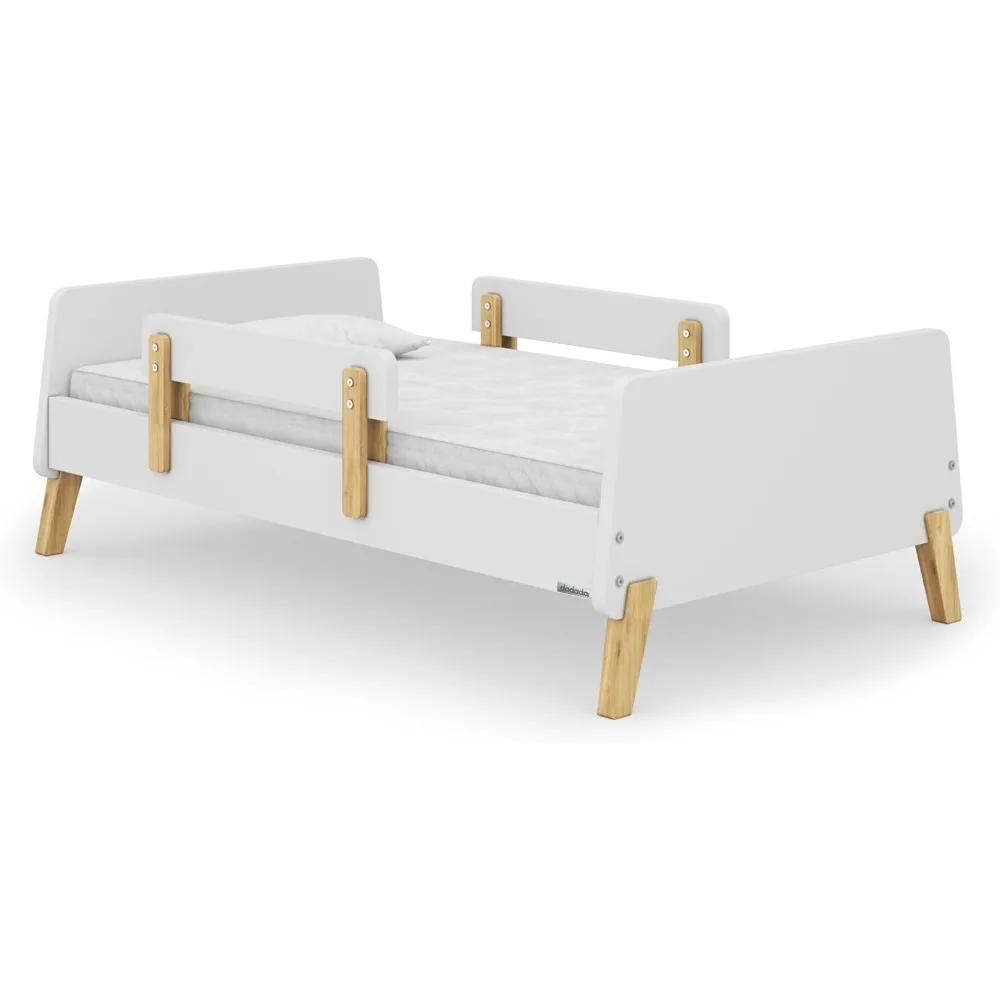 سرير أطفال مستوحى من مونتيسوري مع قضبان أمان قابلة للإزالة، تصميم منخفض المستوى، هيكل من الخشب الصلب، متوافق مع ستاندا