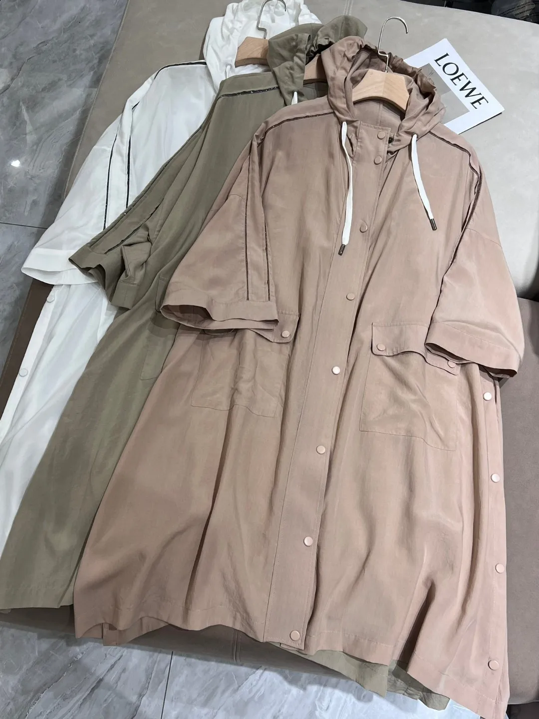 Spring wide loose hooded trench coat