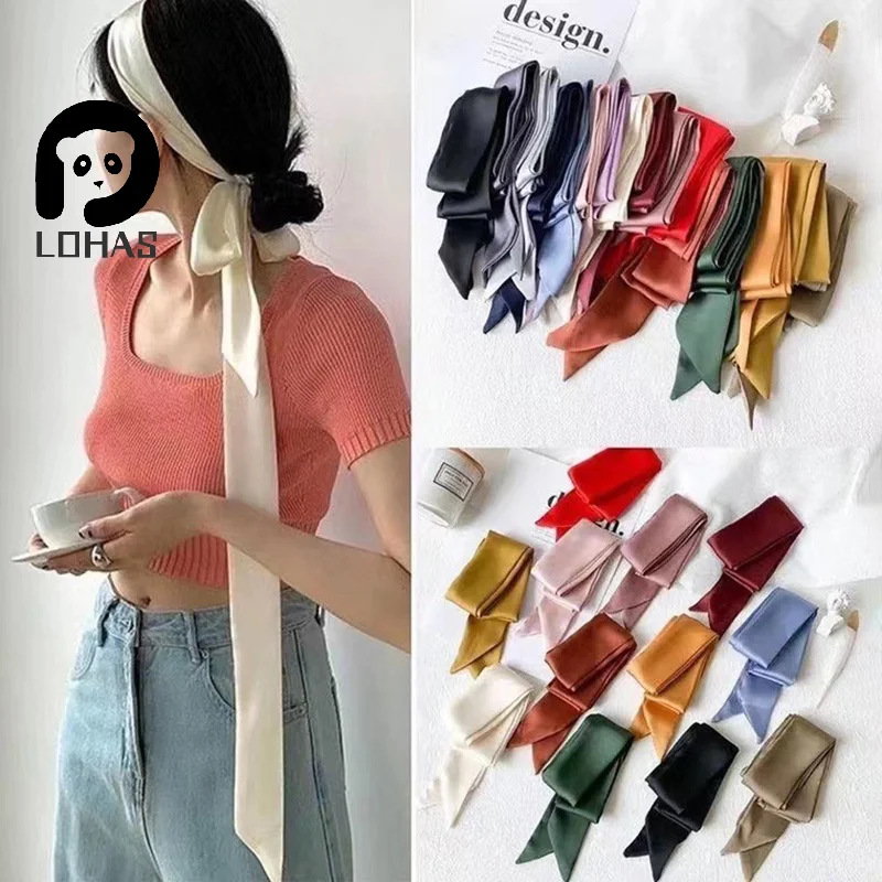 5x200cm Satin Silk Narrow Scarf Neckerchief Solid Neck Scarves Long Silk Thin Scarf Head Neck Hair Band Bag Ribbon Headbands DIY