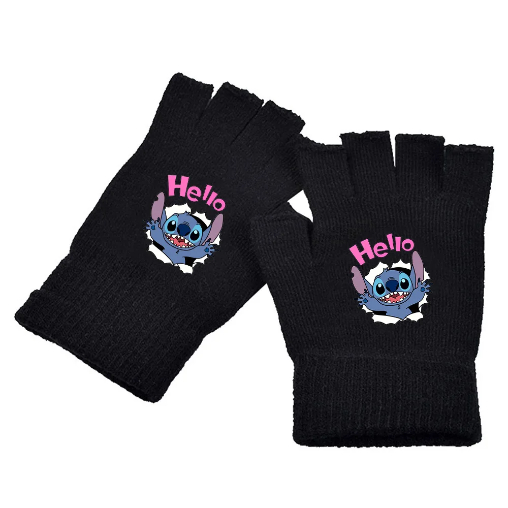 Disney Anime Stitch Half Finger Gloves Touch Screen Gloves Autumn and Winter Warm Writing Cycling Non-Slip Warm Gloves Gift