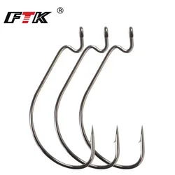 FTK 12-20PCS Offset Fishing Hooks Soft Worm Lures 5/0#-4# High Carbon Steel Ringed Crank Fishhooks Fishing Tackle