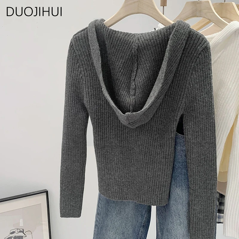 Duojihui Basic Hoodies schick gestreifte Langarm Frauen Pullover Herbst neue einfarbige Mode einfache lässige weibliche Pullover