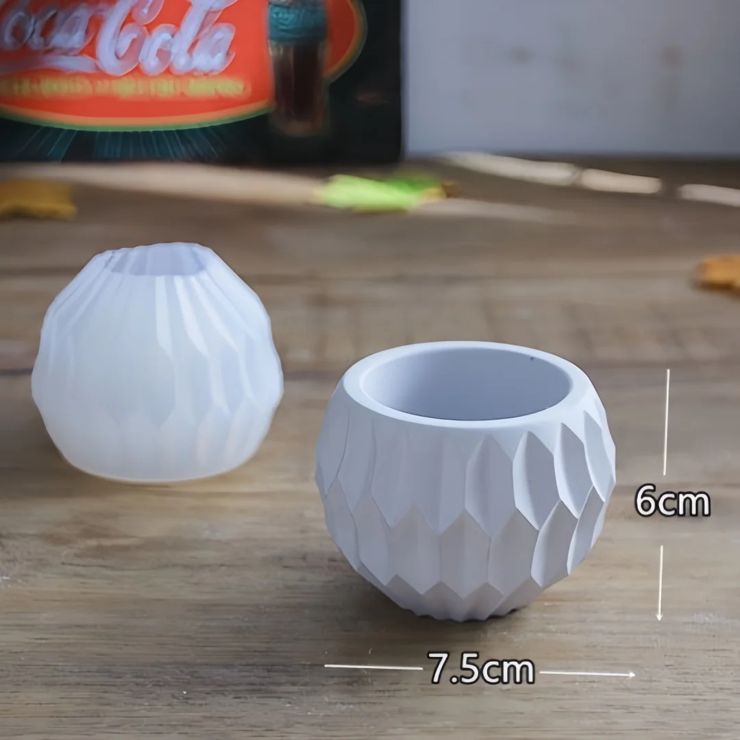 Geometric Round Flower Pot Silicone Mold Handmade Concrete Cement Succulent Plants Pot Gypsum Resin Flowerpot Mold