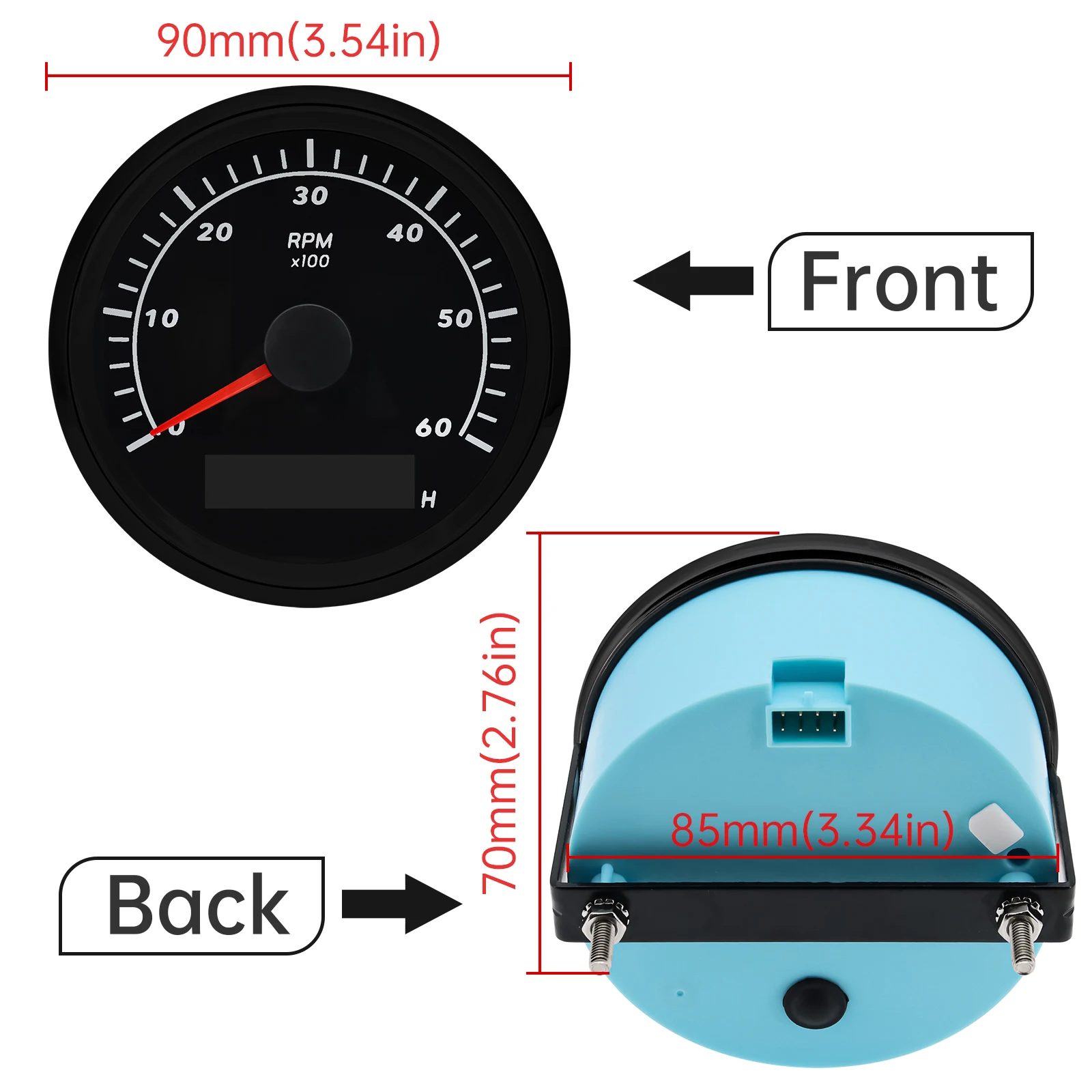 Universal 85mm Tachometer With LCD Hourmeter Display Marine Tacho Meter Gauge 6000RPM M16/M18 Sensor Fit Car Boat Marine 12/24V