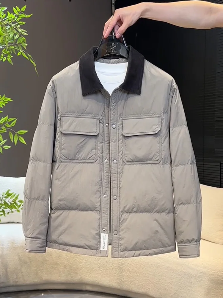 

Loose Men's down Jaet Korean Sle Casual Lightweight Warm Coat with Flip Collar Faionable Brand Polyester Fiber