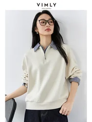 VIMLY Fashion Casual Fake 2PCS Sweatshirt 2026Spring Office Lady Shirt Collar Long Sleeve Pullover Patchwork Personality Clothes
