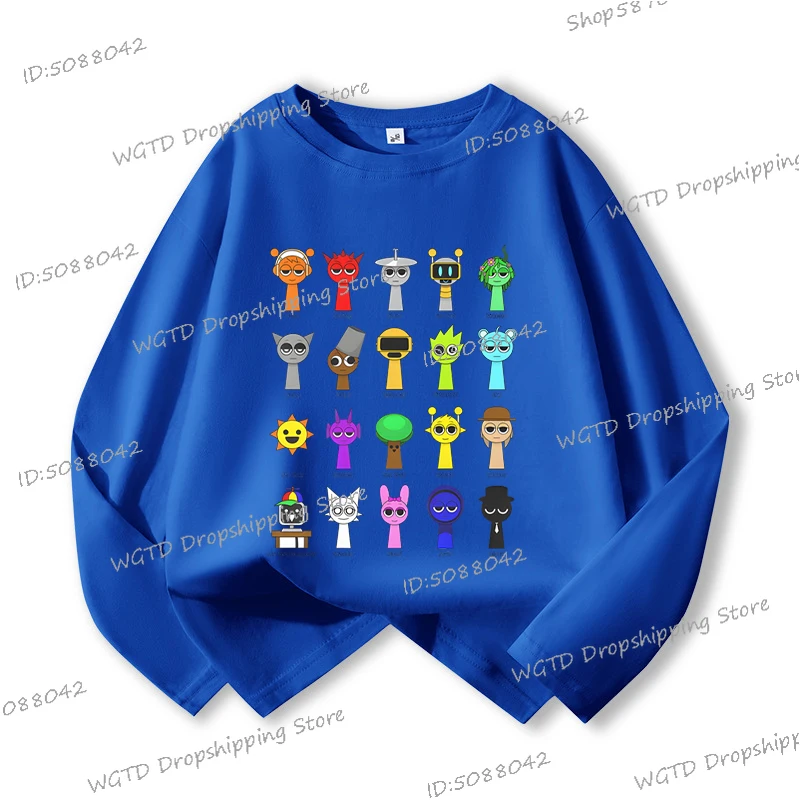 لطيف Sprunki تي شيرت الطباعة تيز ل 4-14 سن الطفل جديد طويل الأكمام الملابس القطنية لعبة الكرتون الشكل موضة طفل التي شيرت