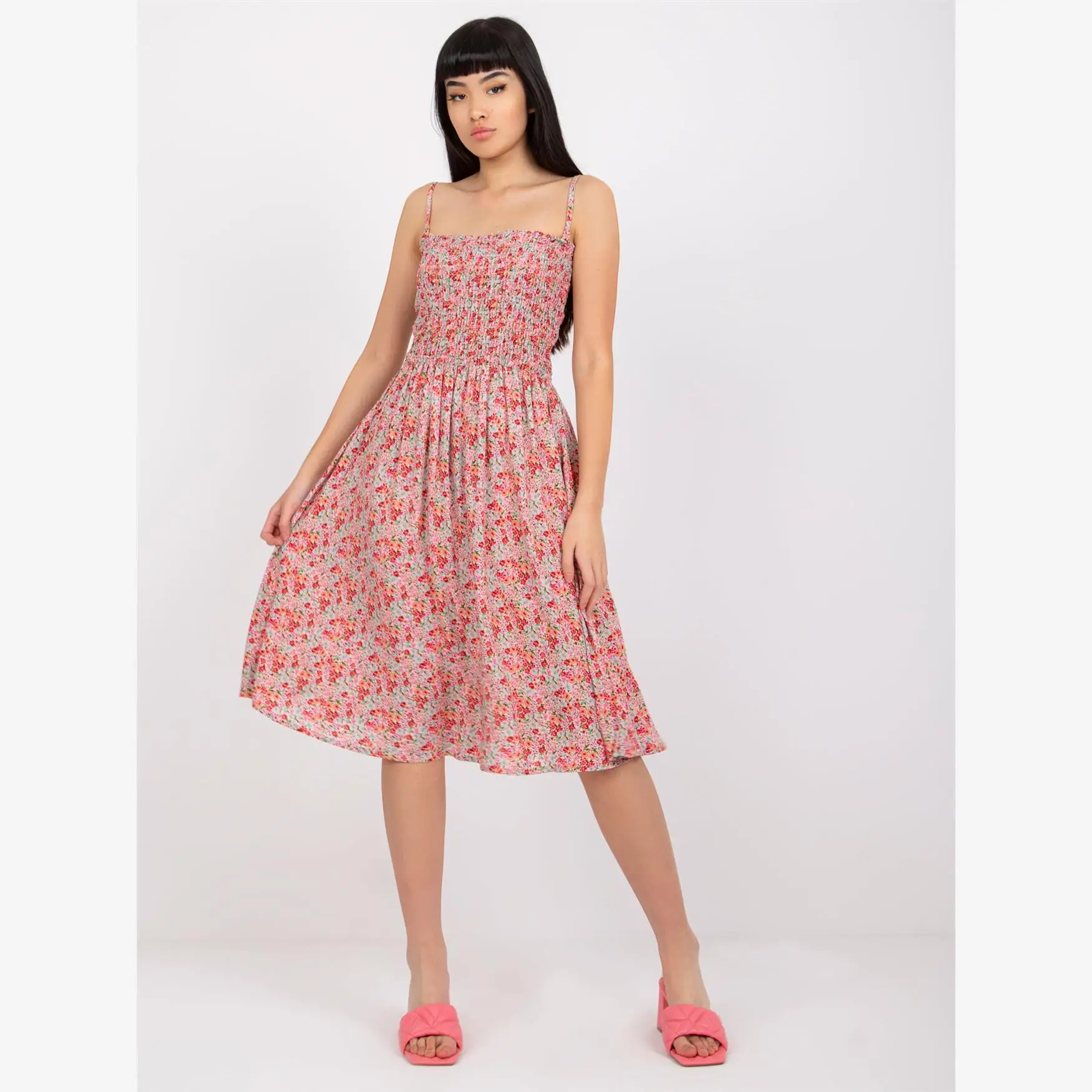 n Gonna a trapezio a vita alta con stampa floreale senza spalle Dr Sweet Sle Bal One-oulder Summer Dr