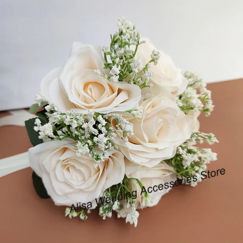 Bouquet de Mariage en Ivoire, Fleurs Artificielles, Rose de Demoiselle d\'Honneur, pouvez-vous psophile, Patients, Accessoires