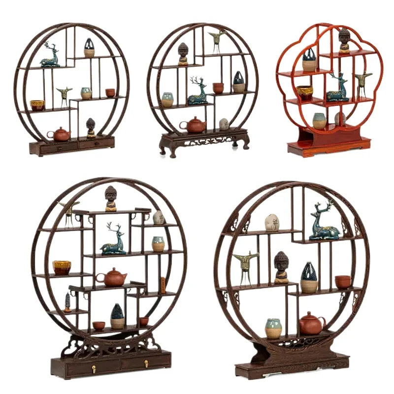 Solid Wood Tabletop  Antiques Display Stand  Small Bogu Shelf Chinese Tea Set Purple Clay Pot GK Display Shelf Ornaments