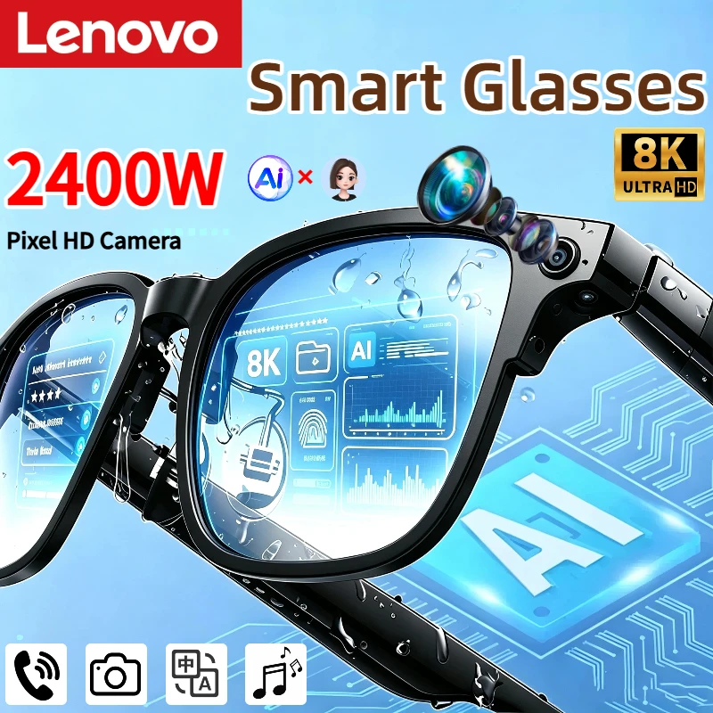 Nowe inteligentne okulary Lenovo z funkcją sztucznej inteligencji, kamera HD 8K do nagrywania wideo, funkcja Bluetooth do prowadzenia rozmów, nagrywanie i tłumaczenie – inteligentne okulary przeciwsłoneczne dla dorosłych. — zdjęcie produktu 1