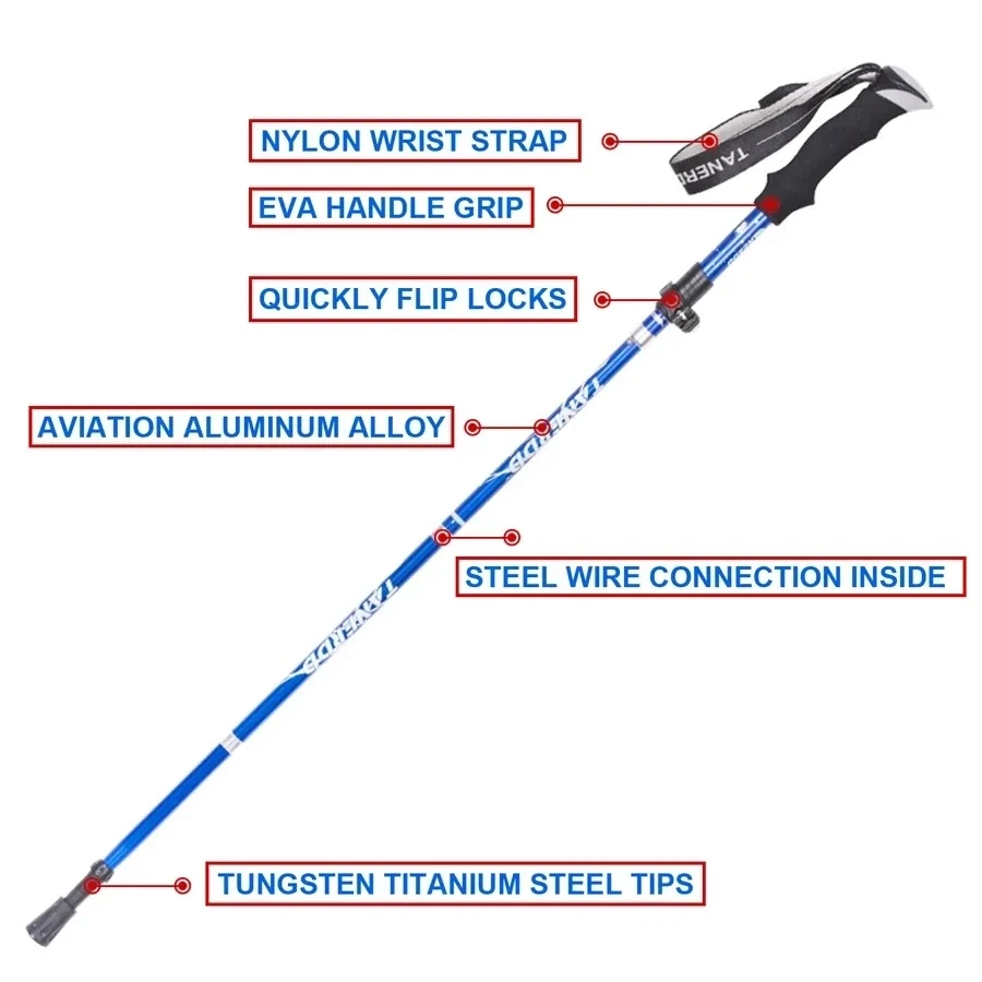 Bastone da Trekking multifunzione pieghevole ultraleggero bastone da passeggio per neve portatile antiurto Alpenstock bastone da Trekking per