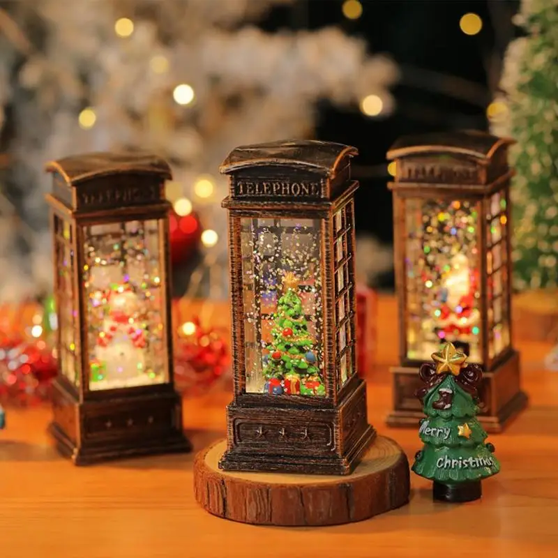 Phone Booth Lamp Santa Claus Desk Light Vintage Telephone Booth Santa Claus Night Lamp For Table Desk Dormitory Decor