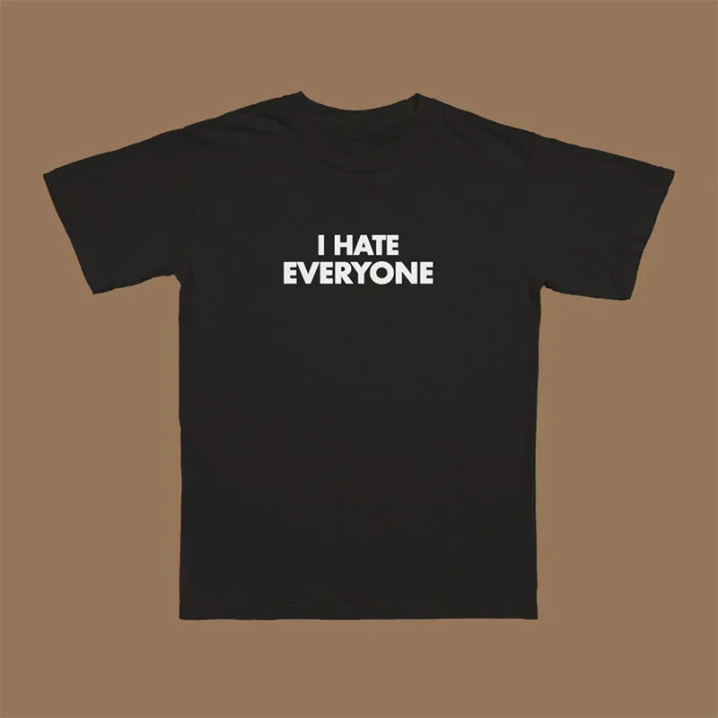 Camiseta Harajuku de los años 90 con letras I Hate Everyone para mujer, camiseta gótica Y2k de verano, ropa de calle, camiseta blanca
