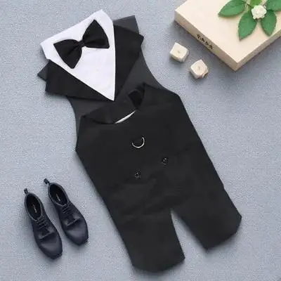 

Fancy Pet Bow Tie Suit Wedding Tuxedo Dog Clothes White Cotton Formal Wear Outfits
