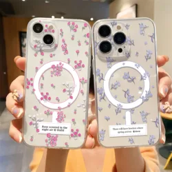 Floral For Magsafe Luxury Magnetic Phone Case for iPhone 16 15 14 13 12 11 8 7 Plus Pro Max X XR XSMax Soft Clear Tpu Cover
