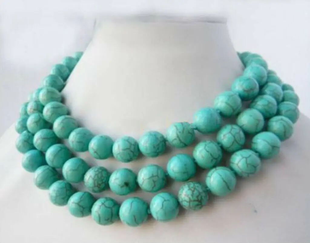 

Long 32 inches 12mm Natural Blue Turkey Turquoise Gemstone Beads Necklaces AAA