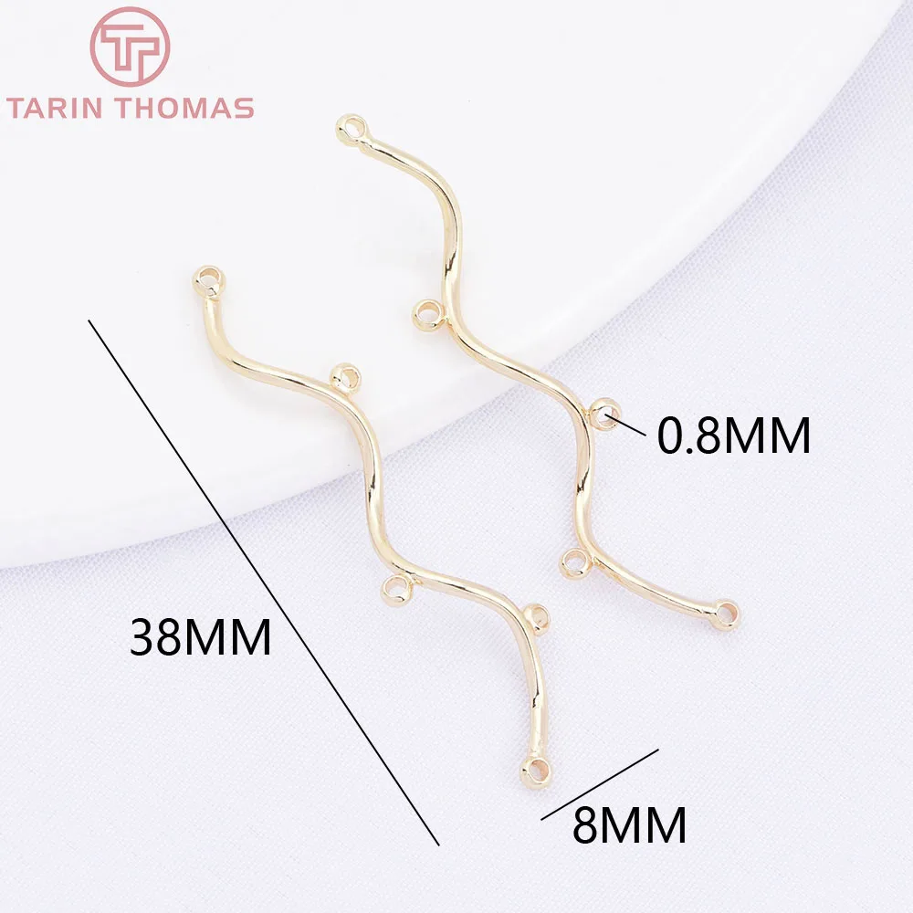 (2479) 6PCS 8x38MM 24K Gold Color Brass Curved Tube Connect Charms High Quality Diy Jewelry Making Findings Accessories