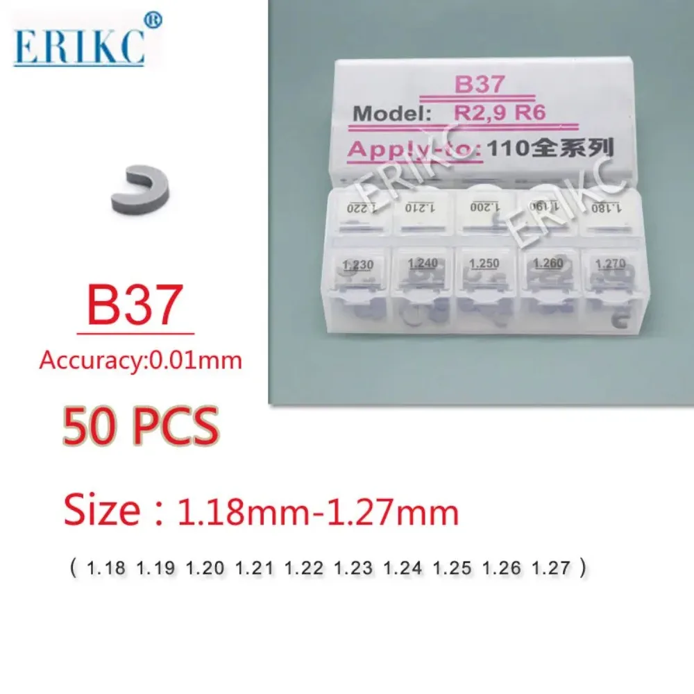 

ERIKC B37 Fuel Nozzle Lift Shim Adjusting Gasket 50 Pieces Common Rail Diesel Injector Adjustment Shims Set Sizes 1.18-1.27mm