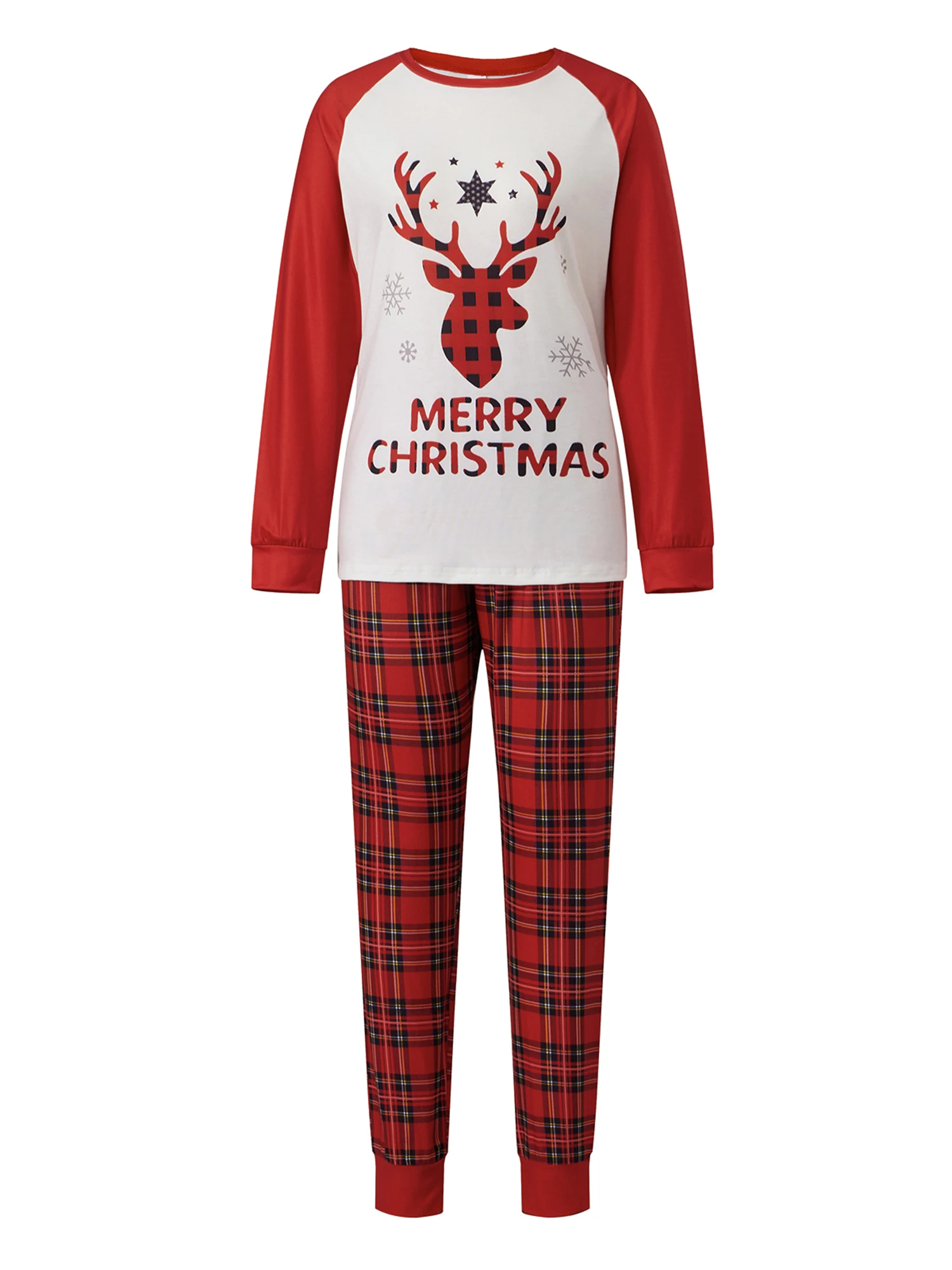 

Christmas Family Pajamas Matching Set Reindeer Print Long Sleeve Tops and Checkered Pants Sleepwear for a Cozy Holiday Season