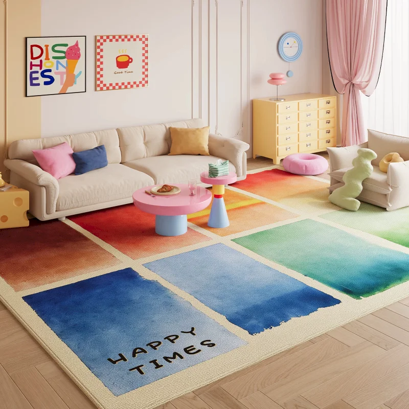 VIKAMA Rainbow Color Block Area Rug Happy Times Carpet Living Room Floor Mat Washable Soft For Bedroom Decor