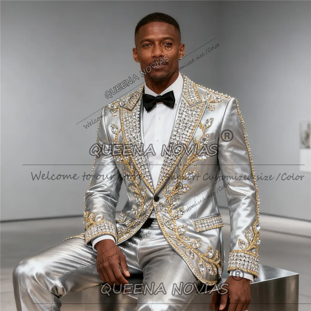 Luxus Perlen Steine Smoking Männer Anzüge Für Hochzeit Prom Blazer Angepasst 2 Stück Sets Männlichen trajes elegante para hombres 2026