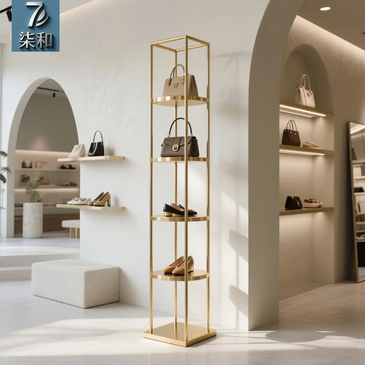 

Clothing store shoe rack display rack stainless steel simple bag display rack shoe store multi-layer floor-to-wall shelf