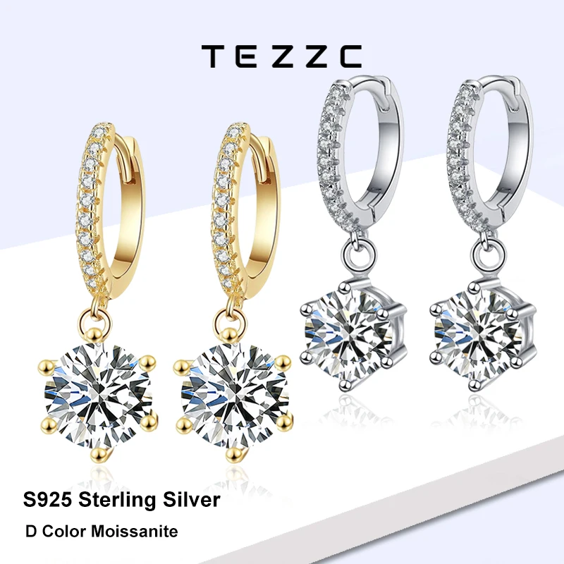 

Tezzc 1ct Moissanite Earrings For Women S925 Sterling Sliver Drop Earring Wedding Bride Classic Diamond Jewelry with Certificate