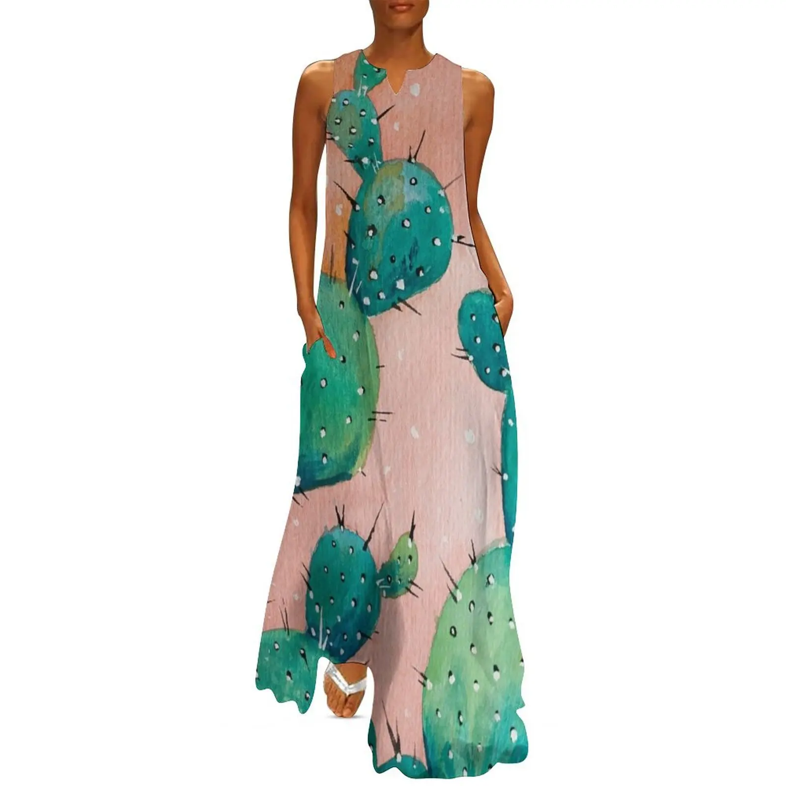 

Desert cactus watercolor painting Long Dress Women's summer dress Elegant gowns women dresses Dress for pregnant women