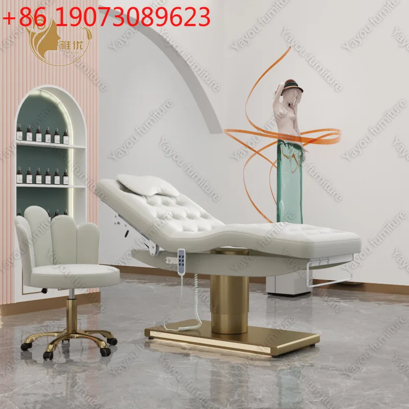 

Золотая электрическая косметическая кровать. Элитный салон красоты. Медицинская косметическая микро-целая кровать для лица. Спа-массажная кровать.