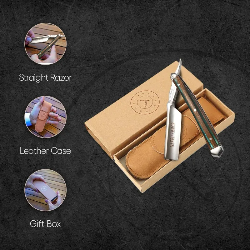 Rasoio dritto Safir - Rasoio a bordo dritto pronto per la rasatura, rasoio dritto giapponese in acciaio inossidabile + legno di sandalo per uomo