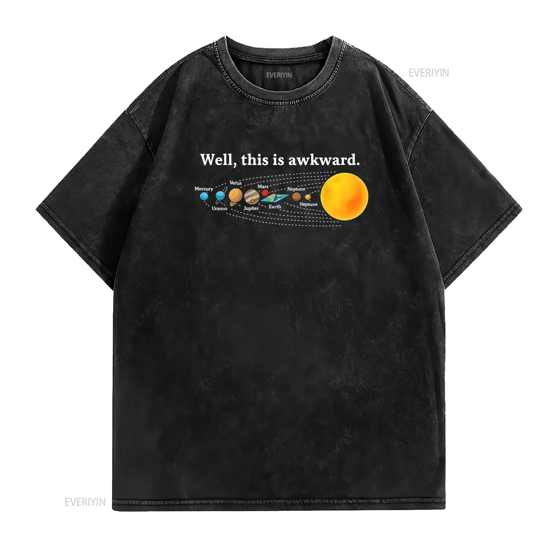 Zabawny T shirt z astronomią Płaski Ziemia No to jest niezręczny Układ Słoneczny Czarna Przestrzeń Planetami na Co Dzień Casual