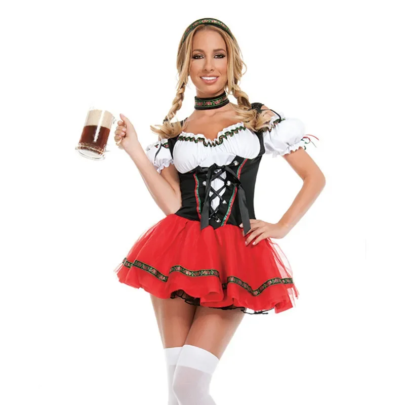 

Women's German Oktoberfest Costume Parade Tavern Bartender Waitress Maid Outfit Cosplay Halloween Masquerade Party Dress