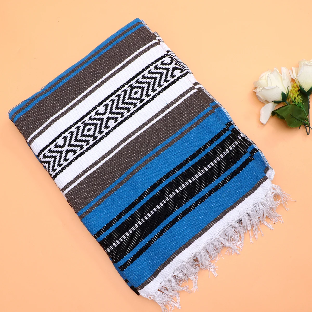 

Woven Blanket Mexican Style Polyester Cotton Blend Thick Soft Sofa Bed Car Throw For Living Room Bedroom Office (Blue