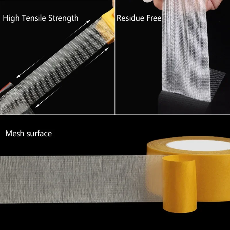 Super Thin Strong Fixation Double Sided Adhesive Tape Heavy Duty Translucent Mesh Waterproof Traceless Powerful Grid Carpet Tape