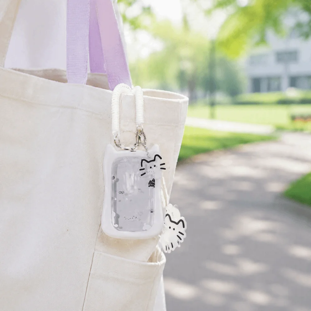 Transparent Photo Card Keychain Hanging Rope Cartoon Cat Ear Card Holder Durable Waterproof Student ID Card Cover Work