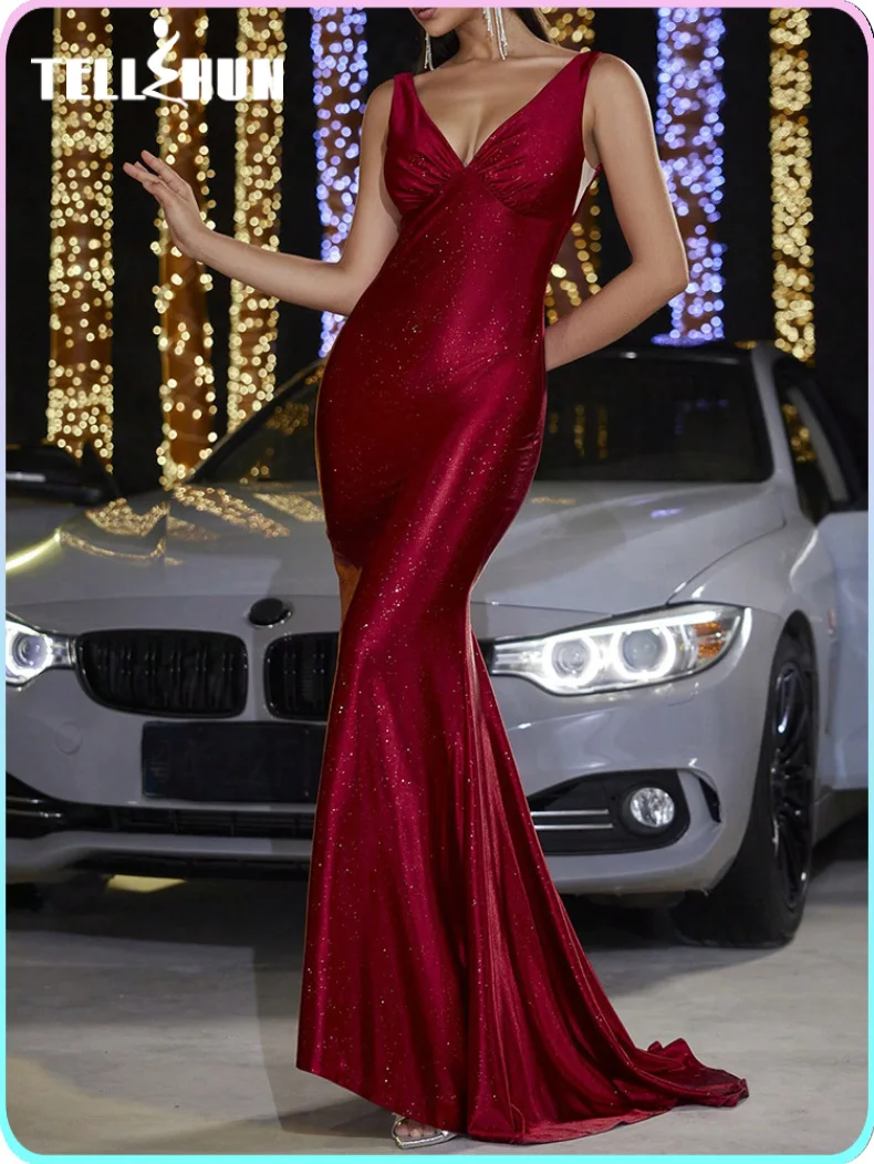 Deep v-neck red maxi dress gala Women\'s Evening Elegant Sexy Party Dress Formal long Dresses for wedding Bridesmaids guest