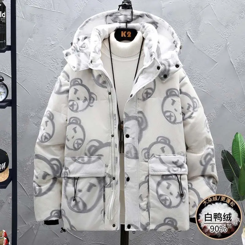 Autumn and Winter Keep Out The Cold Keep Warm Men Clothing Down Jacket Fashion Versio Printing Work Clothes Hooded Western Style