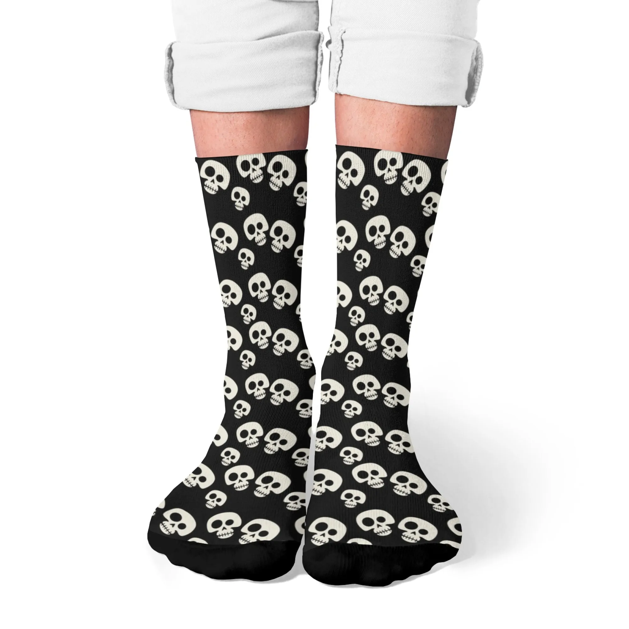 Calcetines unisex góticos minimalistas con diseño de calavera oscura, diseño de calavera blanca y negra, fanáticos del arte oscuro suave y entusiastas de la moda nerviosa